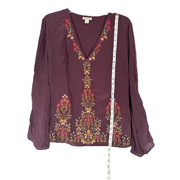 Sundance Tops - Sundance Embroidered Boho Blouse Plum Floral Viscose Top M Tunic Peasant
